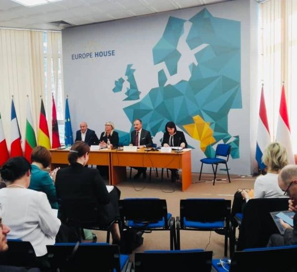 Kryetarja e Kolegjit të Posaçëm të Apelimit Natasha Mulaj, gjatë një takimi informues mbi ecurinë e procesit të rivlerësimit, me përfaqësues të vendeve anëtare të Bashkimit Evropian (COWEB/COELA) - 26 mars 2019