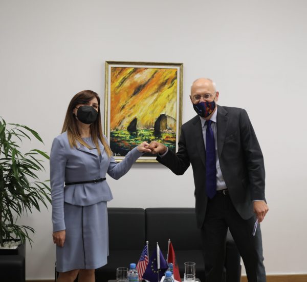 Kryetarja e Kolegjit të Posaçëm të Apelimit znj. Albana Shtylla dhe ambasadori i Gjermanisë në Tiranë ShTZ. Peter Zingraf, gjatë një takimi mbi ecurinë e procesit të rivlerësimit dhe rëndësinë e shqyrtimit të çështjeve të juridiksionit disiplinor – 26 tetor 2020