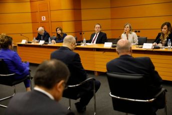 Members of the vetting institutions and representatives of the International Monitoring Operation, after a meeting with the Commissioner for Neighborhood and Enlargement in the European Commission, Mr. Oliver Varhelyi, who assessed the results of the vetting process as essential for a justice system of judges and prosecutors with integrity. The Commissioner stated in a twitter post, “Reconfirmed EU’s full & strong support. Integrity of judges & prosecutors is key to future of Albania in the EU” - April 28, 2022.