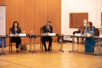 President of the Special Appeal Chamber, Mrs. Albana Shtylla during the activity on the presentation of the monitoring report of the HJC and the HCP, organized and hosted by the Albanian Helsinki Committee - 23 June 2021