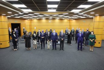 Representatives of the re-evaluation institutions in the joint meeting with the Commissioner for Enlargement of the European Union, Oliver Varhelyi and the Head of the International Monitoring Operation Genoveva Ruiz Calavera, where it was reiterated the strong support for the re-evaluation process - 7 October, 2020