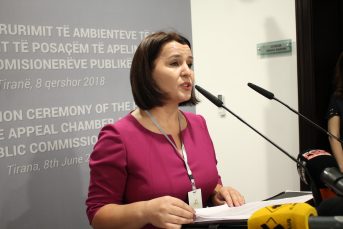 The President of the Appeal Chamber Ms. Natasha Mulaj holding the speech during the inauguration ceremony of the new premises of the Appeal Chamber and Public Commissioner.